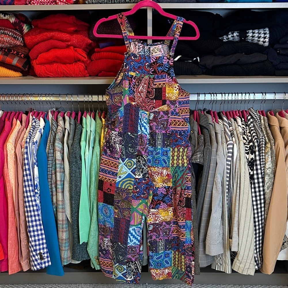 Unbranded multicolored adjustable button strap cropped 2 pocket jumpsuit size S